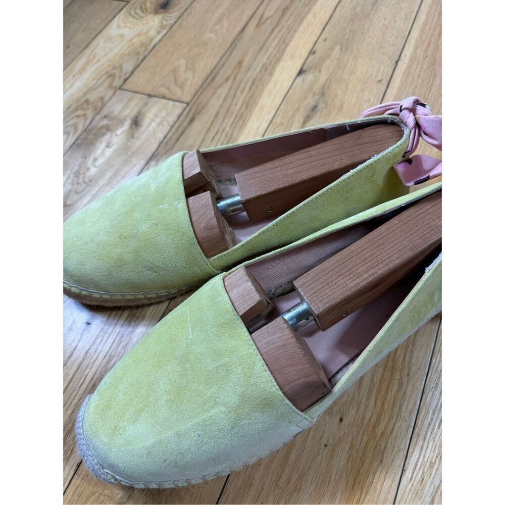 kate spade Pale Yellow Suede Espadrille Flats with Pink Tie